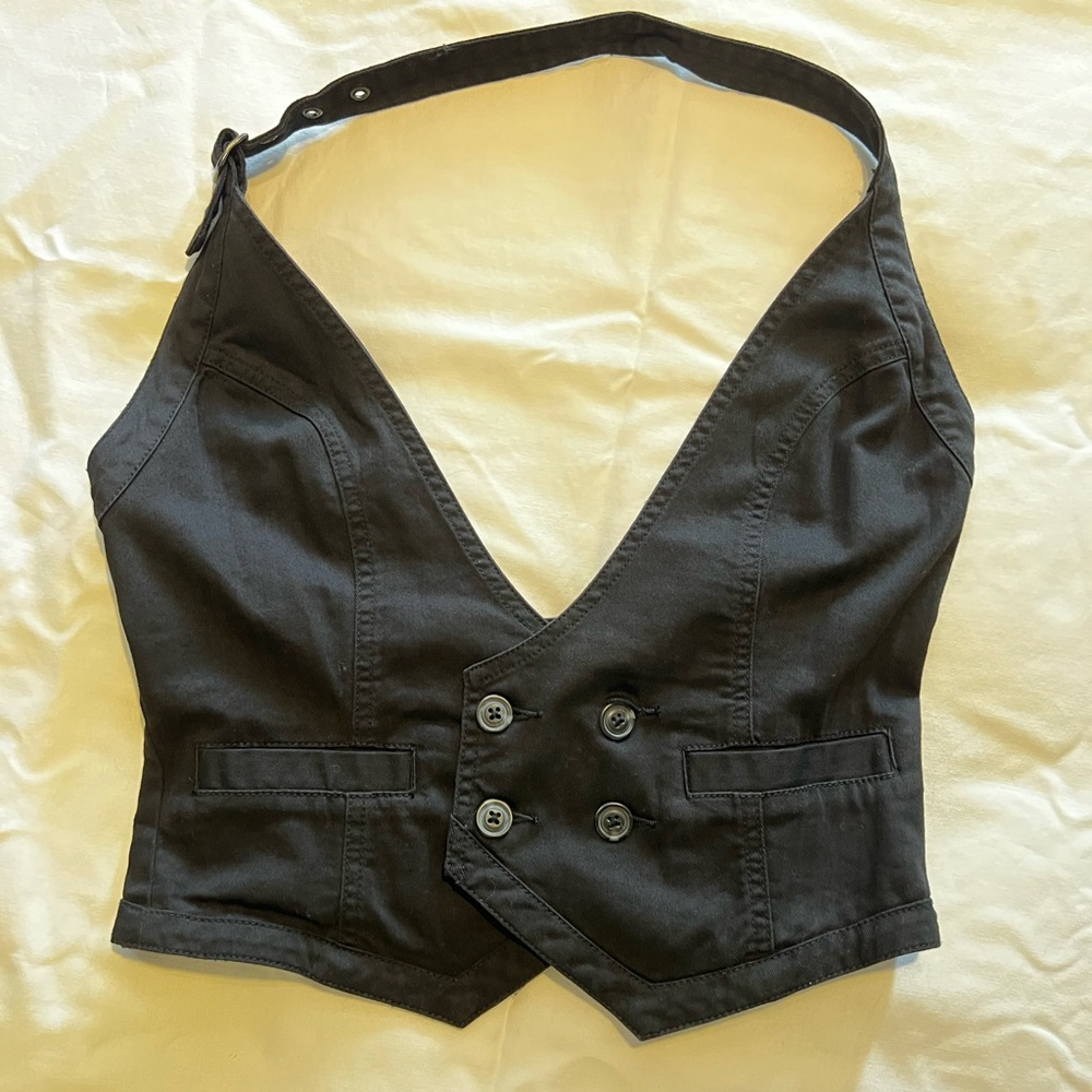 ubfree Women's Double-Breasted Black Denim Stretch Vest